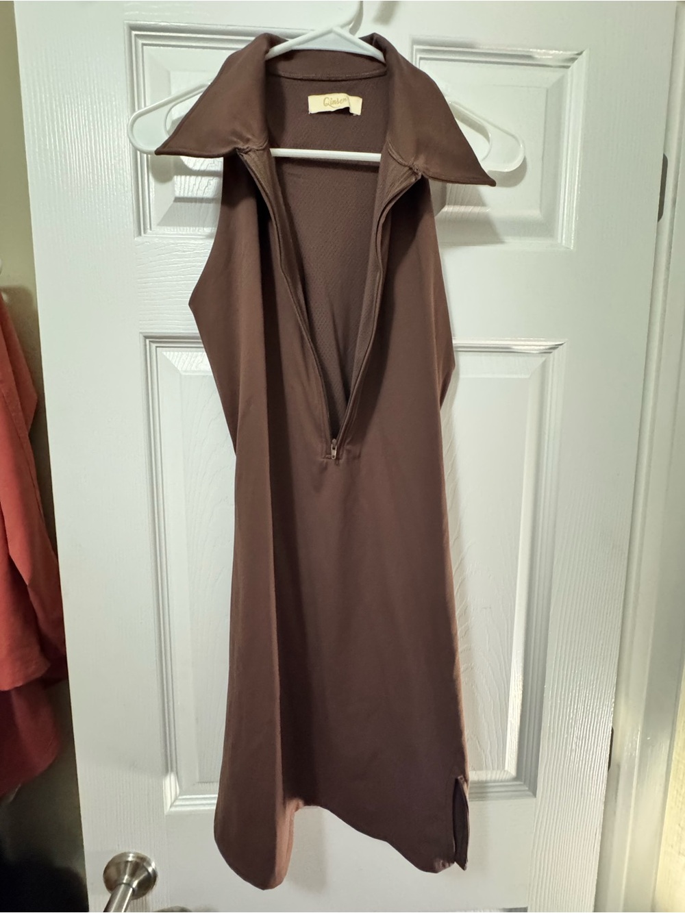 Source Unknown Brown Sleeveless Zip-Front Midi Dress
